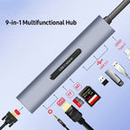 V161B 9-in-1 Type-C to HD / VGA / USB3.0 / SD / 3.5mm Audio / TF Card Reader HUB, V161B