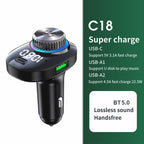 C18 Car Audio Receiver 3.1A Quick Charge USB Device BT 5.0 Color LED Backlight FM Transmitter, C18
