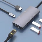 UC910 6-in-1 Type-C to HD+PD3.0+RJ45+USB3.0+USB2.0 x 2 Hub Adapter