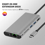 7 in 1 Type-C to RJ45+VGA+Type-C+SD Card Slot+USB3.0 x 2+HDMI Dock Hub Adapter, 7 in 1