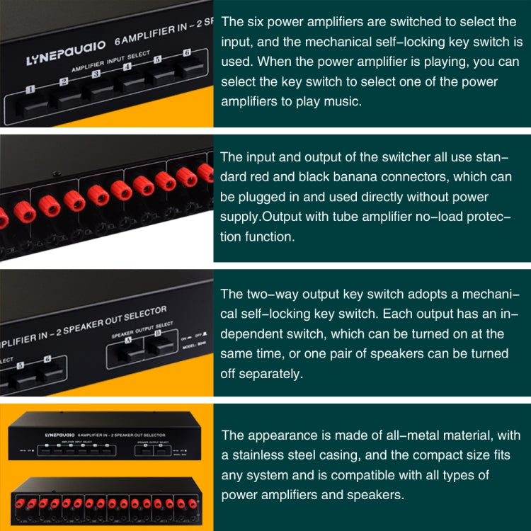 6 In 2 Out 300W Power Amplifier Switcher Loudspeaker Switch Distribute Device, 6 In 2 Out