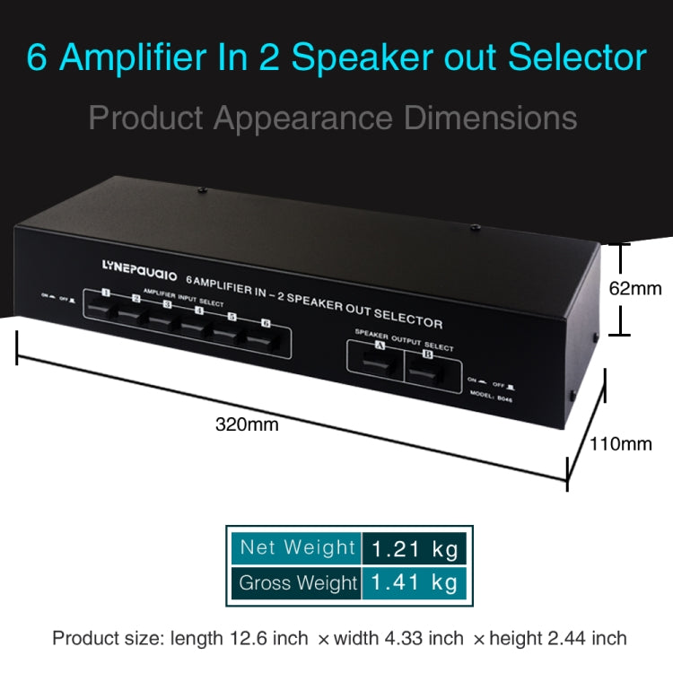 6 In 2 Out 300W Power Amplifier Switcher Loudspeaker Switch Distribute Device, 6 In 2 Out