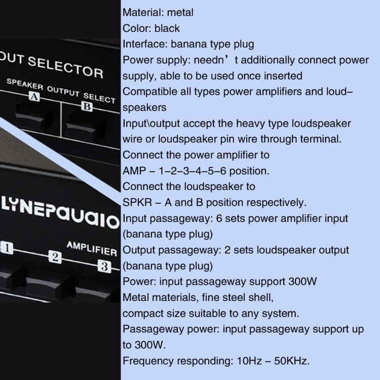 6 In 2 Out 300W Power Amplifier Switcher Loudspeaker Switch Distribute Device, 6 In 2 Out