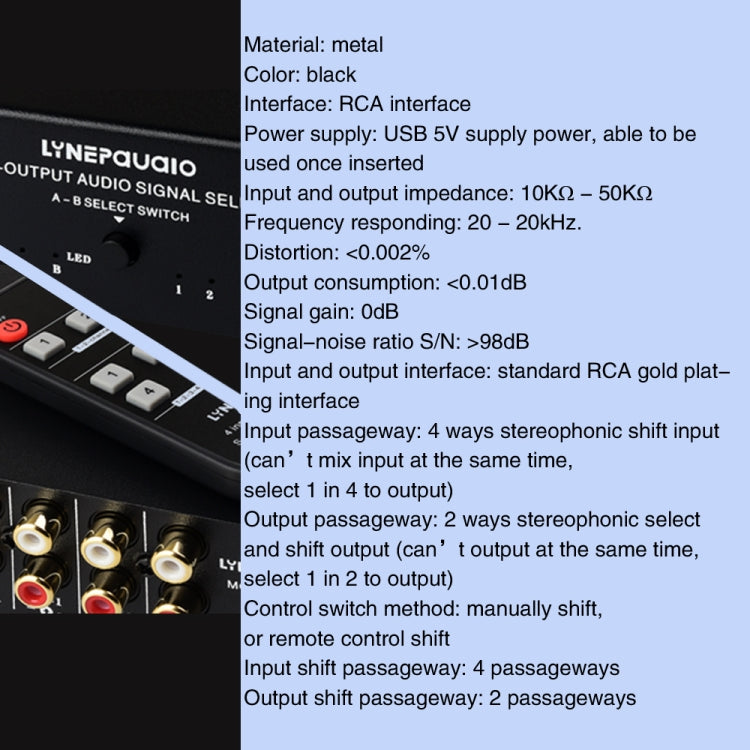 4 In 2 Out / 2 In 4 Out RCA Audio Signal Selector Switch Device with Remote Control