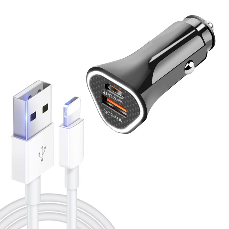TE-P23 38W PD 20W USB-C / Type-C + QC3. 0 USB Triangle Car Charger + USB to 8 Pin Data Cable, Length: 1m, with 8 Pin Cable