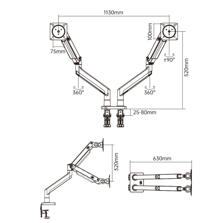 NORTH BAYOU NB G32 Aluminum Alloy Dual Monitor Mount Gas Spring Arm Full Motion Holder for 22- 32 inch LCD LED, G32