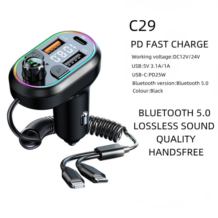 C29 Car Bluetooth 5.0 FM Transmitter  Car MP3 Player Fast Charge U Disk Lossless Music Player, C29