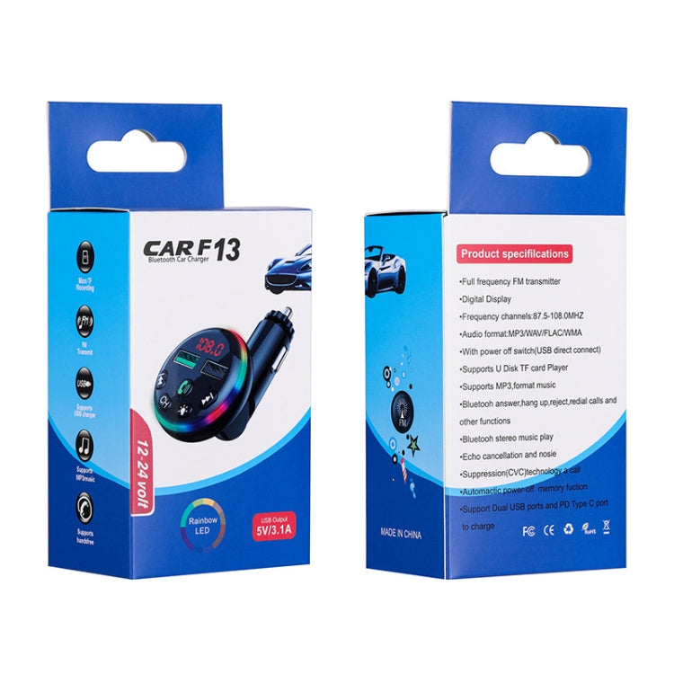 F13 Car Smartphone Charger Hands Free Calling 5.0 Bluetooth-MP3 Player Car Wireless FM Transmitter, F13