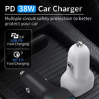 38W PD20W + QC3.0 USB Car Charger with USB to Micro USB Data Cable, Length: 1m, USB to Micro USB Cable (White), USB to Micro USB Cable (Black)