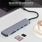 JUNSUNMAY 6 in 1 Type-C to 4K HDMI Docking Station Adapter USB-C Hub SD/TF Card Reader, JSM-HUB004