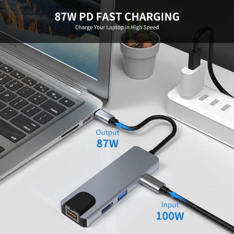 JUNSUNMAY 6 in 1 Type-C to 4K HDMI / Ethernet Docking Station Adapter PD Quick Charge Hub SD/TF Card Reader