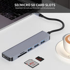 ENKAY Hat-Prince 6 in 1 Type-C to 4K HDMI Docking Station Adapter USB-C Hub SD/TF Card Reader, 6 in 1 Type-C to 4K HDMI