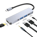 ENKAY Hat-Prince 5 in 1 Type-C Hub 4K HDMI Converter Docking Station 3.5mm Audio Jack Adapter, 3.5mm+HDMI