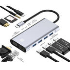 JUNSUNMAY 11 in 1 Type-C to 4K HDMI + VGA +RJ45 Docking Station Adapter PD Quick Charge Hub, JSM-HUB019