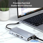 JUNSUNMAY 11 in 1 Type-C to 4K HDMI + VGA +RJ45 Docking Station Adapter PD Quick Charge Hub, JSM-HUB019