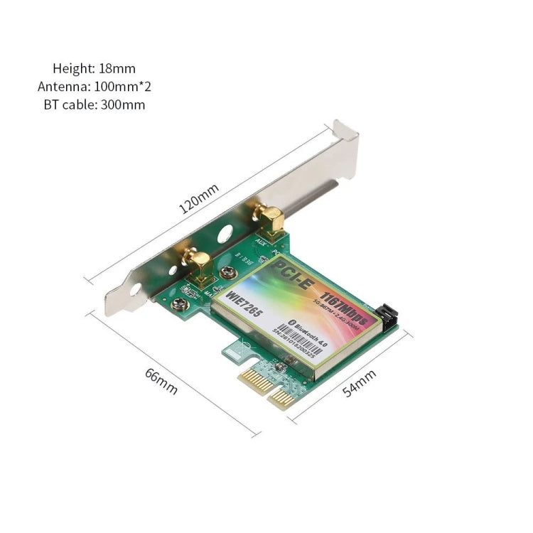 WIE7265 Dual Band 802.11ac 1167Mbps PCI-e WiFi Adapter + Bluetooth 4.2 WLAN Network Card
