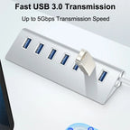 7301 7 Port USB 3.0 HUB 5Gbps High Speed Power Adapter, 7 Ports 5Gbps