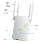 U6 5Ghz Wireless WiFi Repeater 1200Mbps Router Wifi Booster 2.4G Long Range Extender, US Plug, EU Plug