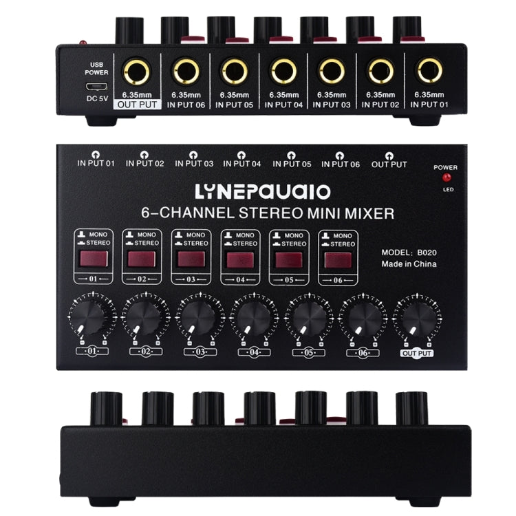 Mini 6-Channel Stereo Audio Mixer Musical Instrument Mixer Electric Wind Electric Guitar Electronic Piano Drums Mixer, B020