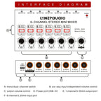 Mini 6-Channel Stereo Audio Mixer Musical Instrument Mixer Electric Wind Electric Guitar Electronic Piano Drums Mixer, B020
