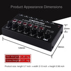 Mini 6-Channel Stereo Audio Mixer Musical Instrument Mixer Electric Wind Electric Guitar Electronic Piano Drums Mixer, B020