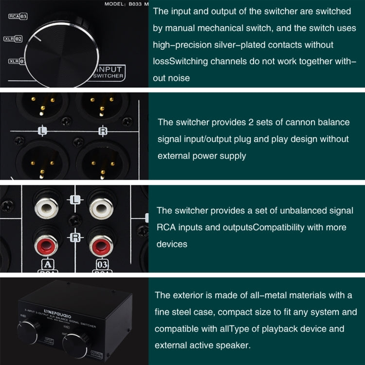 3 Input To 3 Output Fully Balanced XLR Signal Passive Stereo Selector Switch Switcher, B033