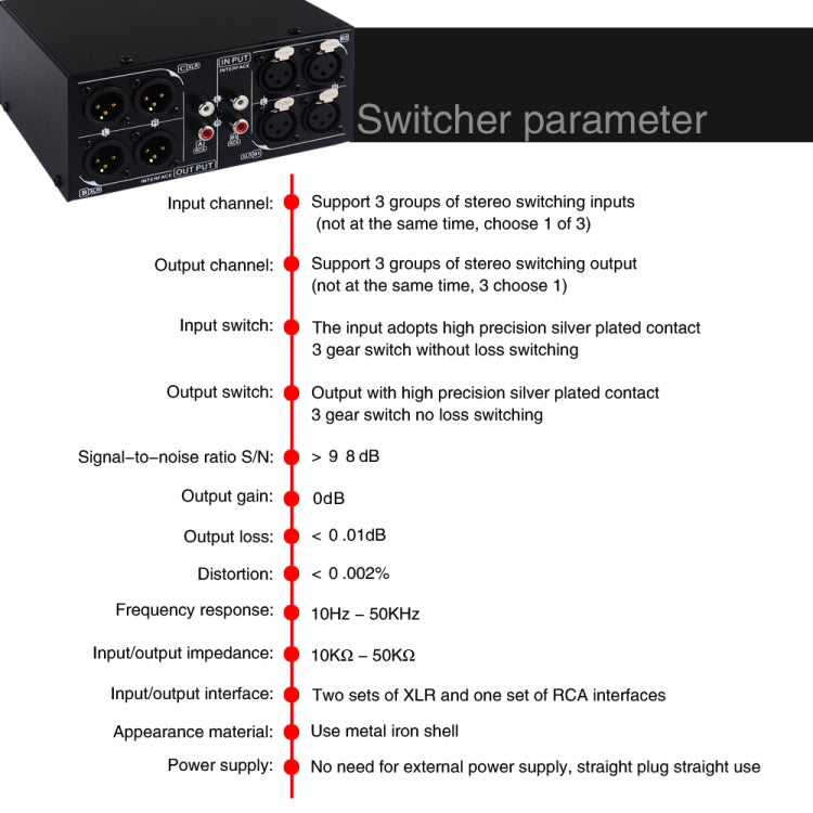 3 Input To 3 Output Fully Balanced XLR Signal Passive Stereo Selector Switch Switcher, B033