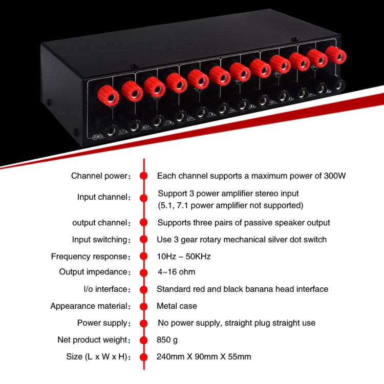 3 Input 3 Output Power Amplifier And Speaker Switcher Speaker Switch Splitter Comparator 300W Per Channel Without Loss Of Sound Quality, B037