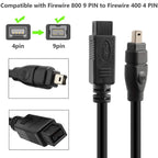 JUNSUNMAY FireWire High Speed Premium DV 800 9 Pin Male To FireWire 400 4 Pin Male IEEE 1394 Cable, 1.8m, 3m, 4.5m