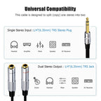 JUNSUNMAY 6.35mm Male to Dual 6.35mm Female Stereo Audio Adapter, Length: 0.2m, Length: 0.2m