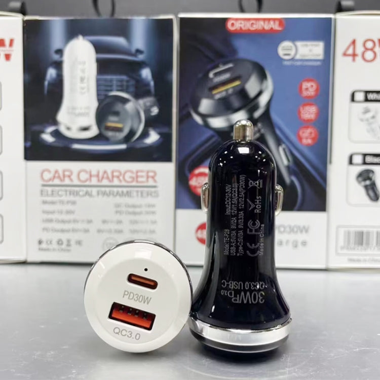 P28 USB-C PD30W + QC3.0 18W USB Dual Port Car Charger, P28 (Black), P28 (White)