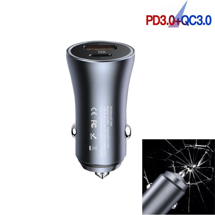P20 38W PD3.0 20W + QC3.0 USB Safety Hammer Car Charger, P20, P20 (Black), P20 (Blue), P20 (Red)