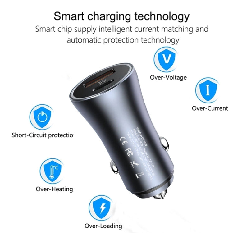P20 38W PD3.0 20W + QC3.0 USB Safety Hammer Car Charger, P20, P20 (Black), P20 (Blue), P20 (Red)