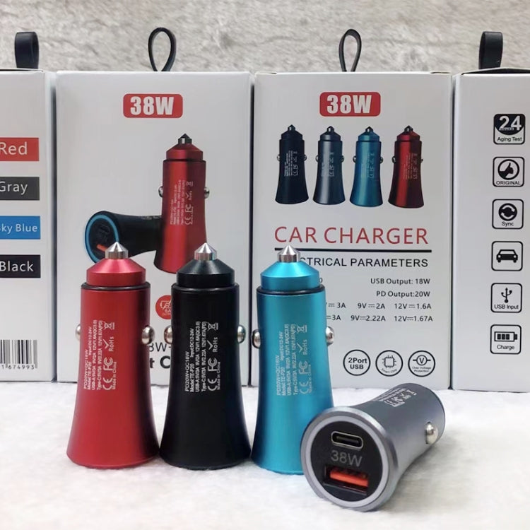 P20 38W PD3.0 20W + QC3.0 USB Safety Hammer Car Charger, P20, P20 (Black), P20 (Blue), P20 (Red)