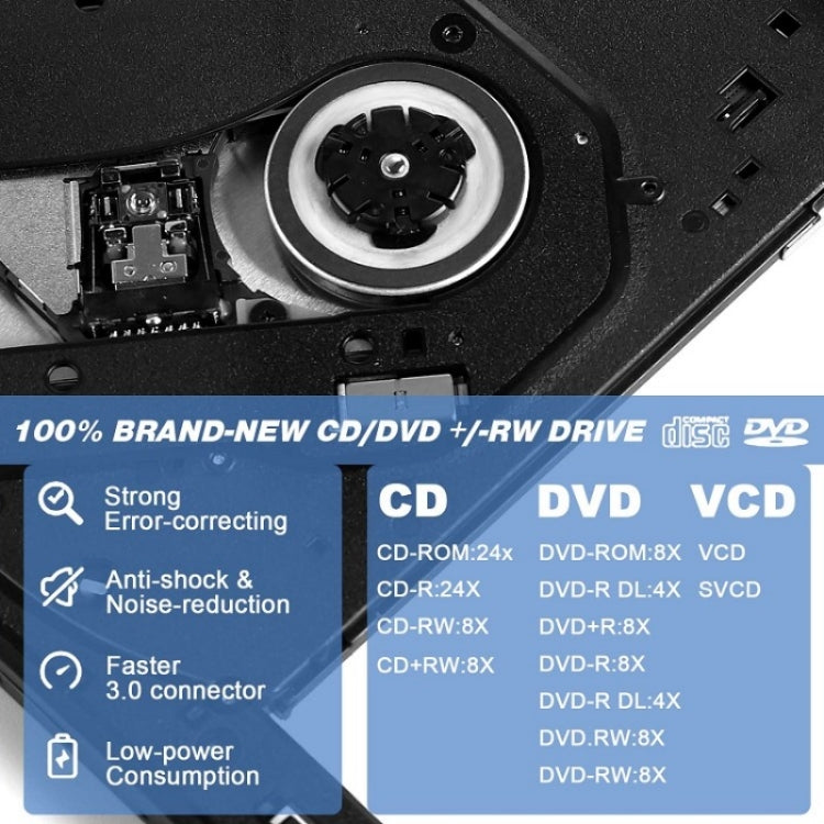 BT638 Notebook Desktop External USB 3.0 Portable CD Player CD-RW Optical Drive Burner, BT638
