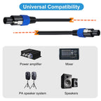 JUNSUNMAY Speakon Male to Speakon Male Audio Speaker Adapter Cable with Snap Lock, 6FT, 10FT, 25FT, 50FT