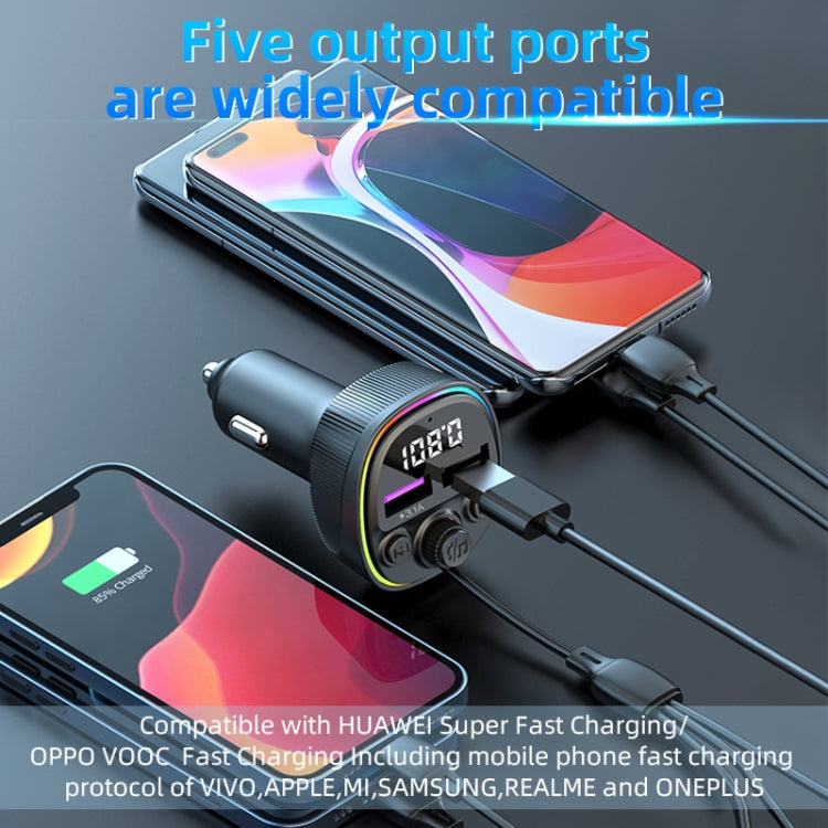 CS1 MP3 Player Bluetooth FM Transmitter 66W 3-In-1 Car Fast Charger, CS1
