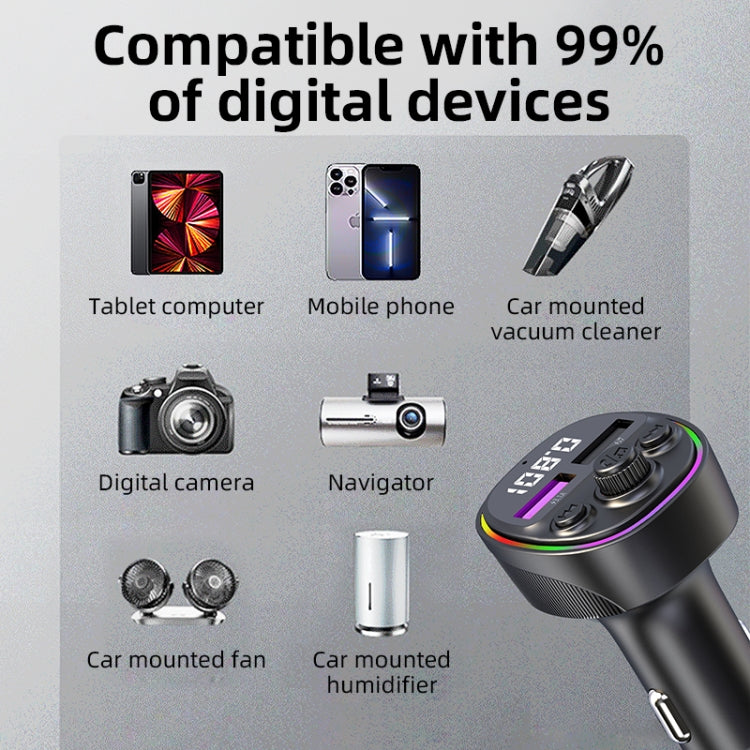 CS2 Digital Display Dual USB MP3 Player Bluetooth FM Transmitter 66W Super Fast Car Charger, CS2