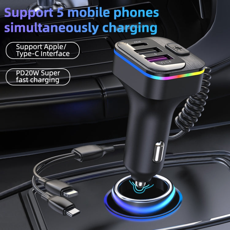 K12 With Type-C / 8-Pin Charging Cable Phone Fast Charging Adapter 2 USB + 1 Type-C PD Car Charger, K12