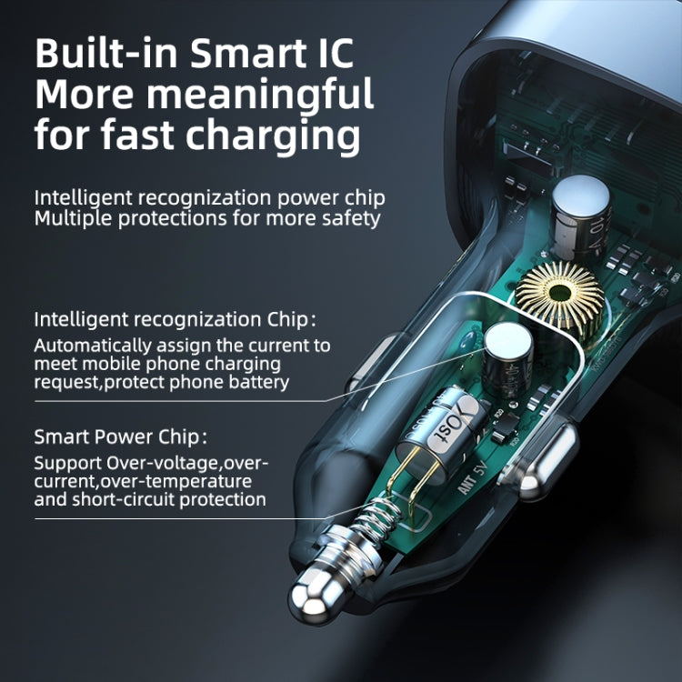 K12 With Type-C / 8-Pin Charging Cable Phone Fast Charging Adapter 2 USB + 1 Type-C PD Car Charger, K12
