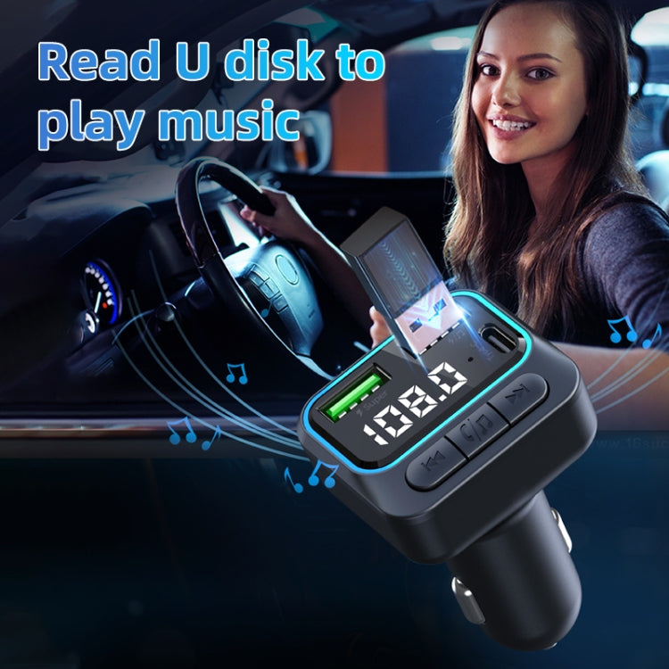 C40 Type-C + Dual USB QC3.0 Car Charger Bluetooth Hands-free Call Adapter Car MP3 Music Player, C40