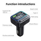 C40 Type-C + Dual USB QC3.0 Car Charger Bluetooth Hands-free Call Adapter Car MP3 Music Player, C40