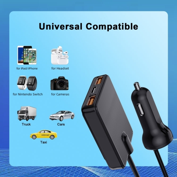 TR-43 For Back Seat PD 18W Fast Charging Car Charger 2m Extention Charger Adapter, TR-43