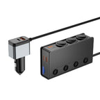 TR-54 9 In 1 Multi Ports PD+QC3.0 USB Car Charger Device 3 Socket Cigarette Lighter Splitter, TR-54