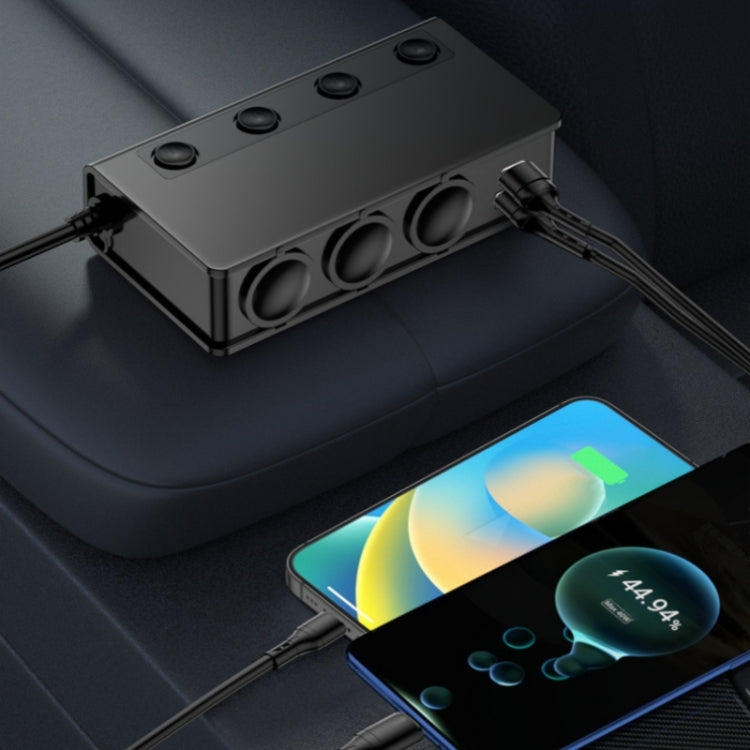 TR-54 9 In 1 Multi Ports PD+QC3.0 USB Car Charger Device 3 Socket Cigarette Lighter Splitter, TR-54