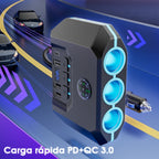TR-52 With LED Voltage Display QC3.0 Car Fast Charging 3 Socket Adapter, TR-52