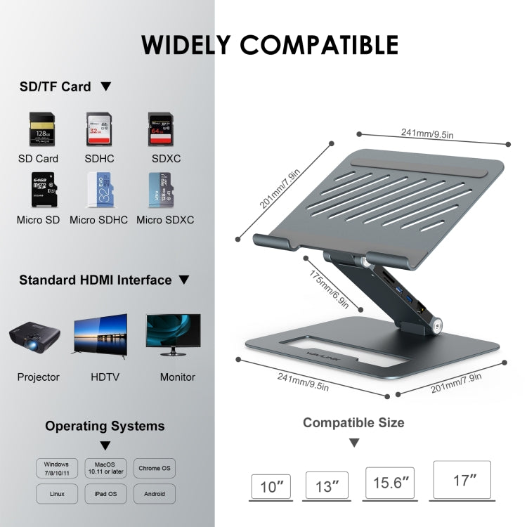 Wavlink UMD07 Adjustable Aluminum Ergonomic Portable Laptop Stand Type-C Docking Station