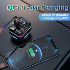 C37 Car QC3.0 20W Fast Charger LED Backlit Atmosphere Light MP3 Player Bluetooth FM Transmitter, C37