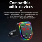 P5 Support U Disk Colorful Ambient Light Car Charger Digital Display Bluetooth Wireless Car MP3 Player, P5