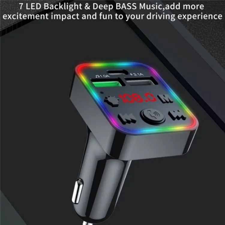 F22 Dual USB Car Charger Smart Bluetooth Calling Car Audio Device 7-Colors LED Car MP3 Player, F22
